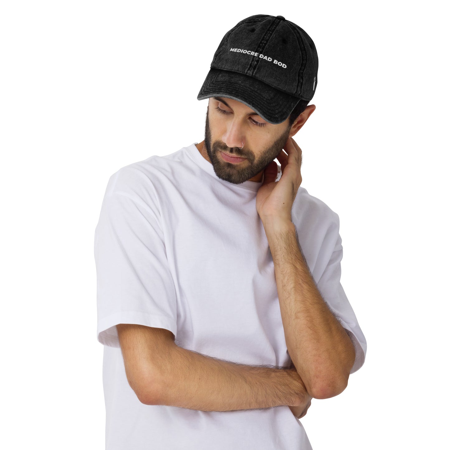 Vintage Cotton Twill Dad Hat Embroidered Text - Mediocre Dad Bod