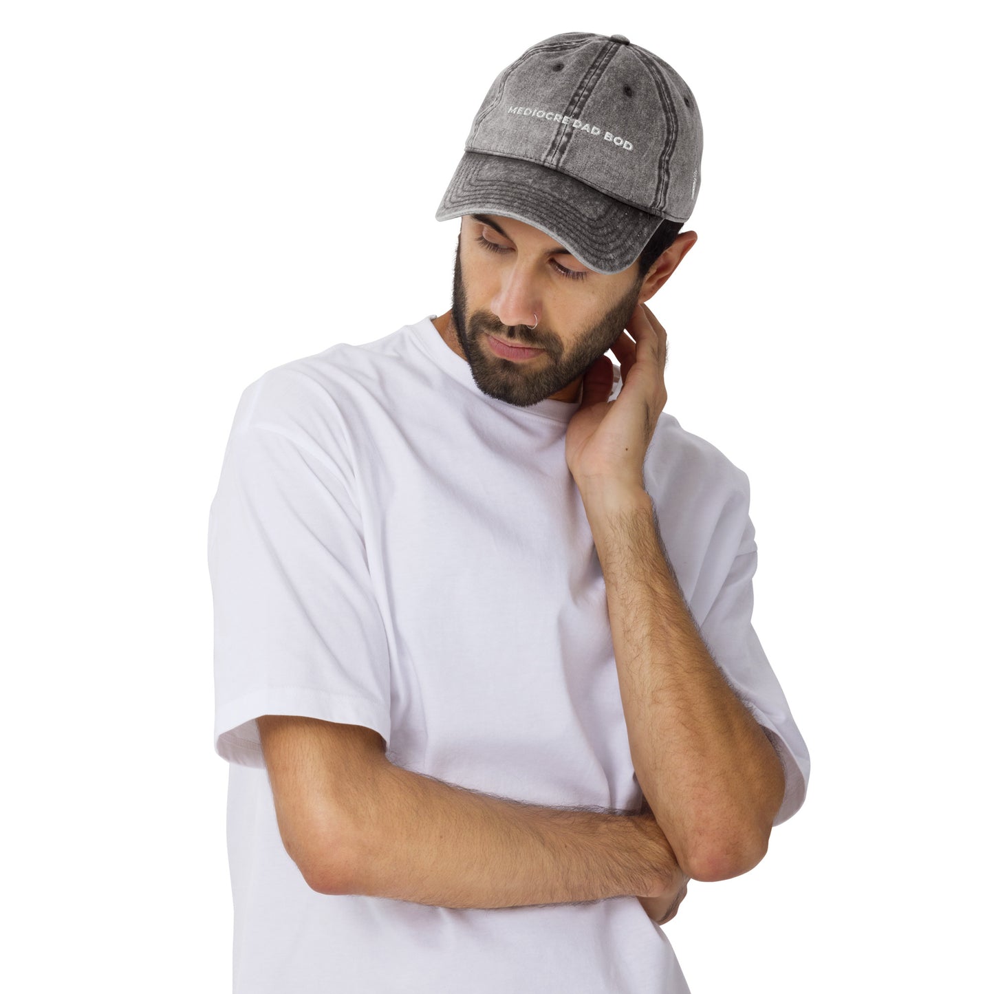 Vintage Cotton Twill Dad Hat Embroidered Text - Mediocre Dad Bod