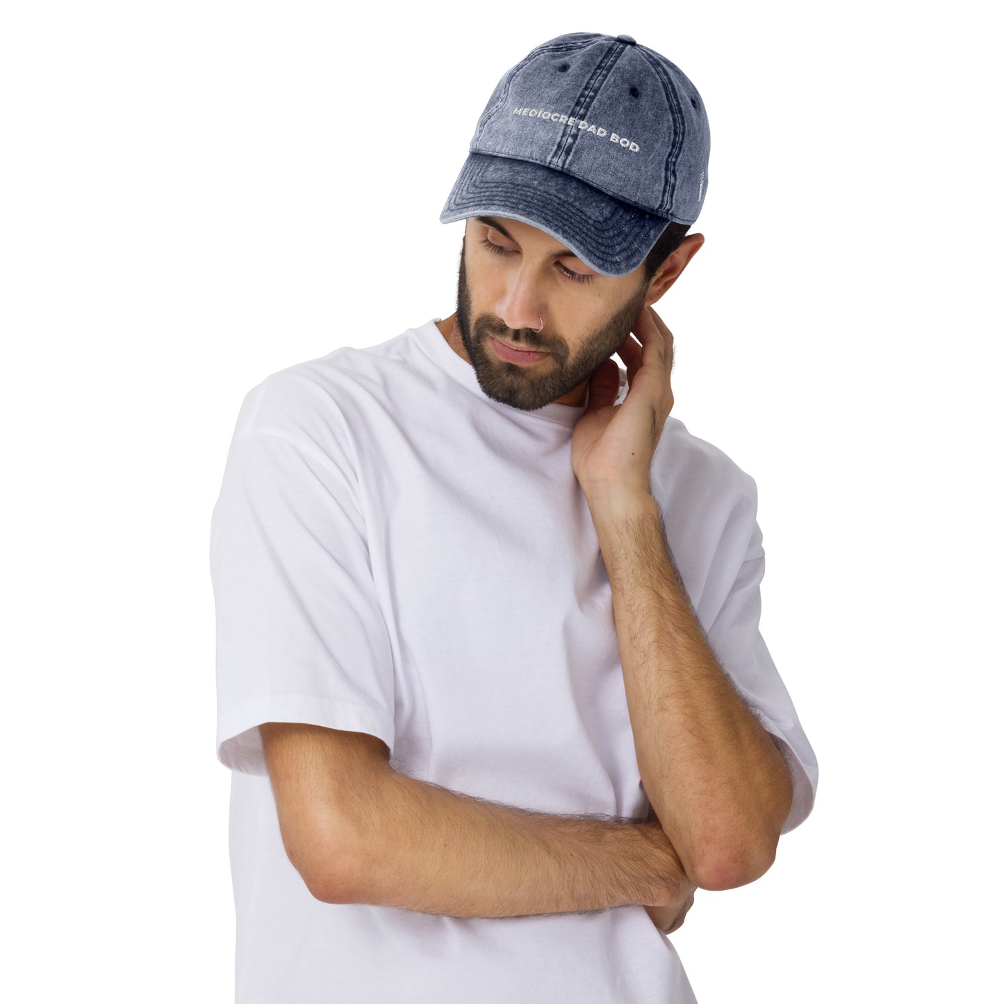 Vintage Cotton Twill Dad Hat Embroidered Text - Mediocre Dad Bod