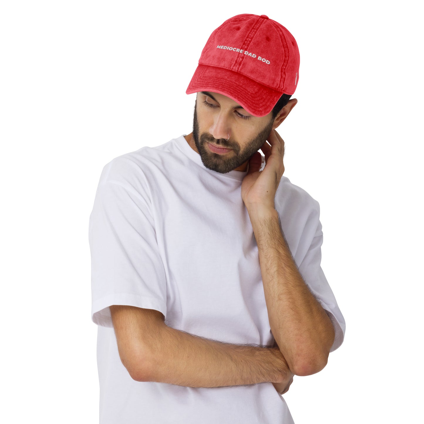 Vintage Cotton Twill Dad Hat Embroidered Text - Mediocre Dad Bod