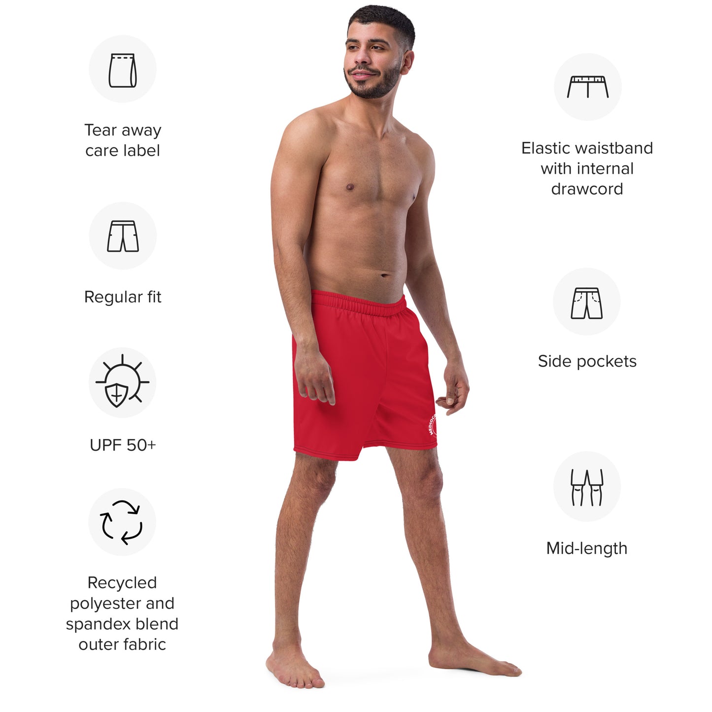 Quick Dry Swim Trunks with Liner - Red - Recycled Fabrics - Mediocre Dad Bod