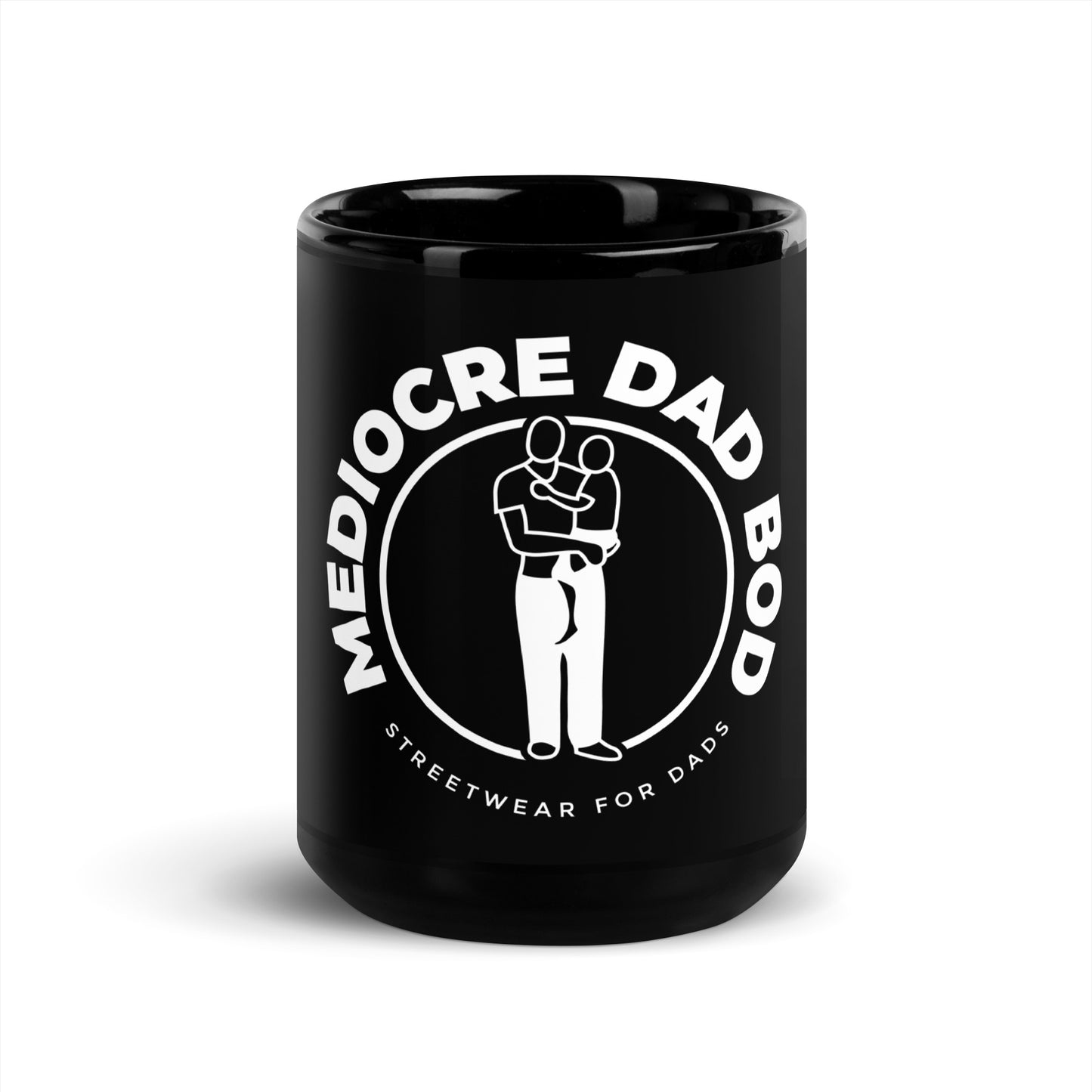 15oz Black Glossy Mug with Logo - Mediocre Dad Bod