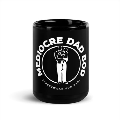 15oz Black Glossy Mug with Logo - Mediocre Dad Bod