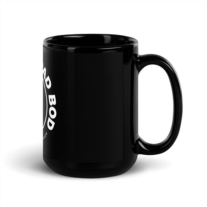 15oz Black Glossy Mug with Logo - Mediocre Dad Bod