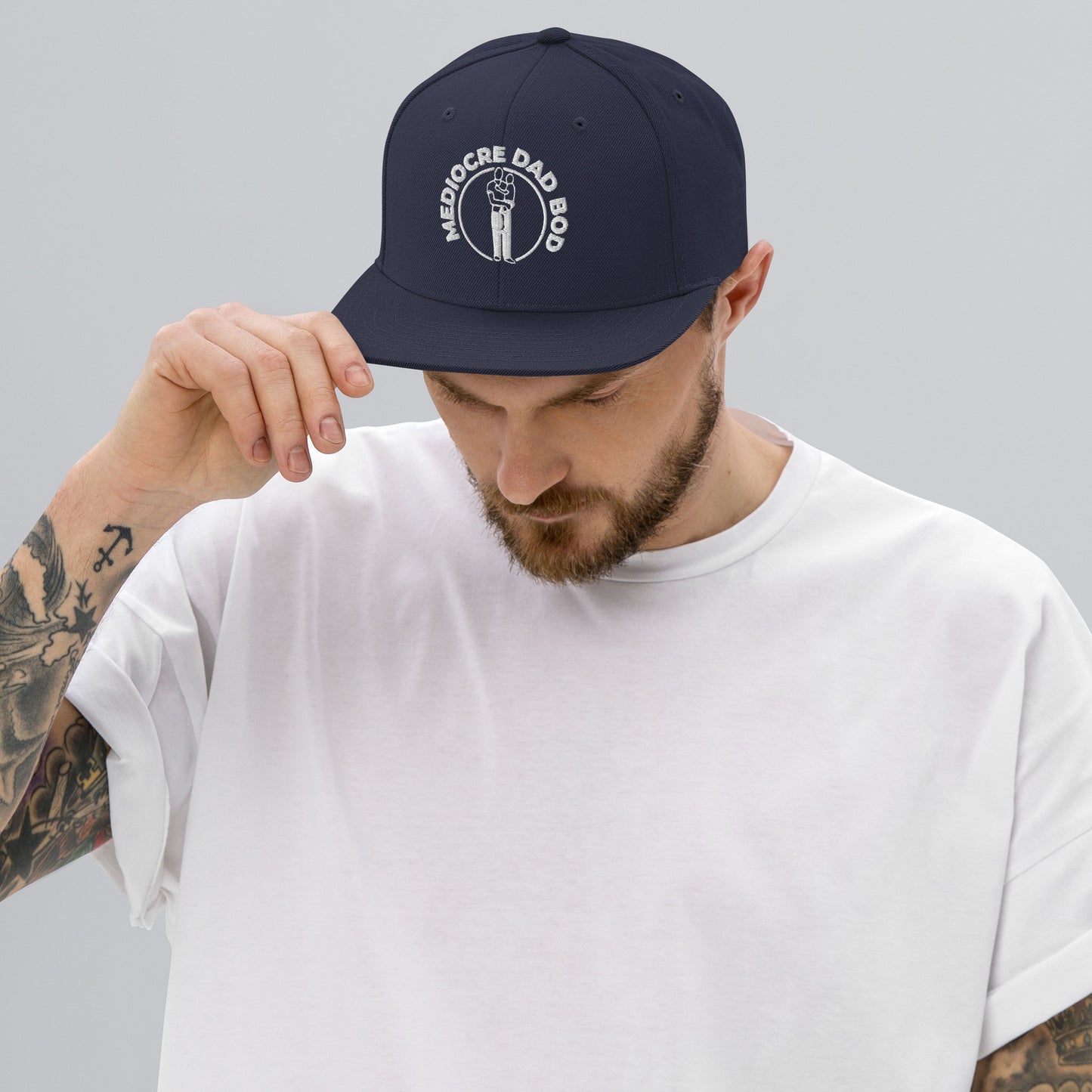 Flat Bill Snapback Embroidered Logo - Mediocre Dad Bod