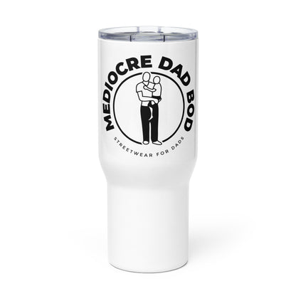 25oz White Tumbler with Handle - Black Logo - Mediocre Dad Bod