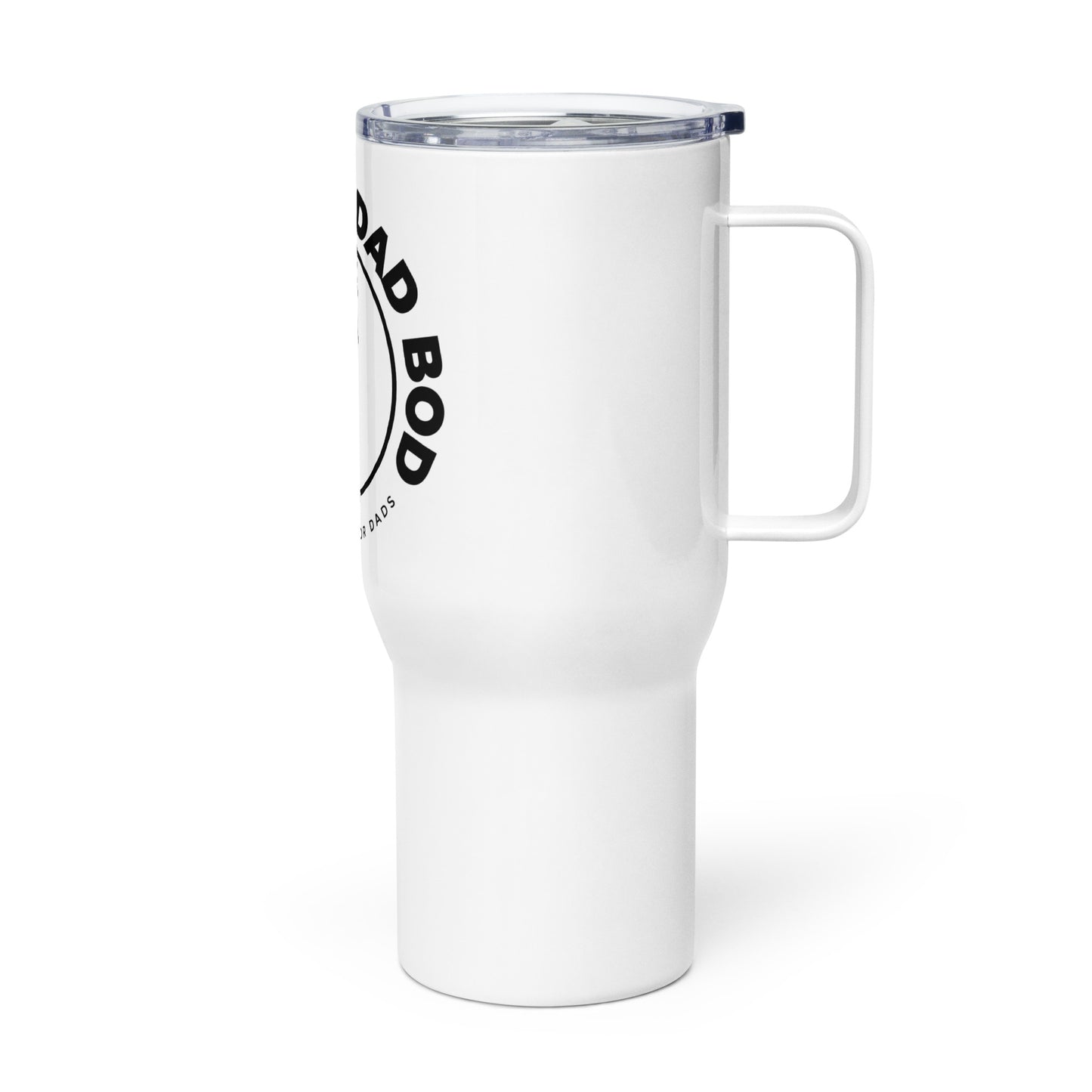 25oz White Tumbler with Handle - Black Logo - Mediocre Dad Bod