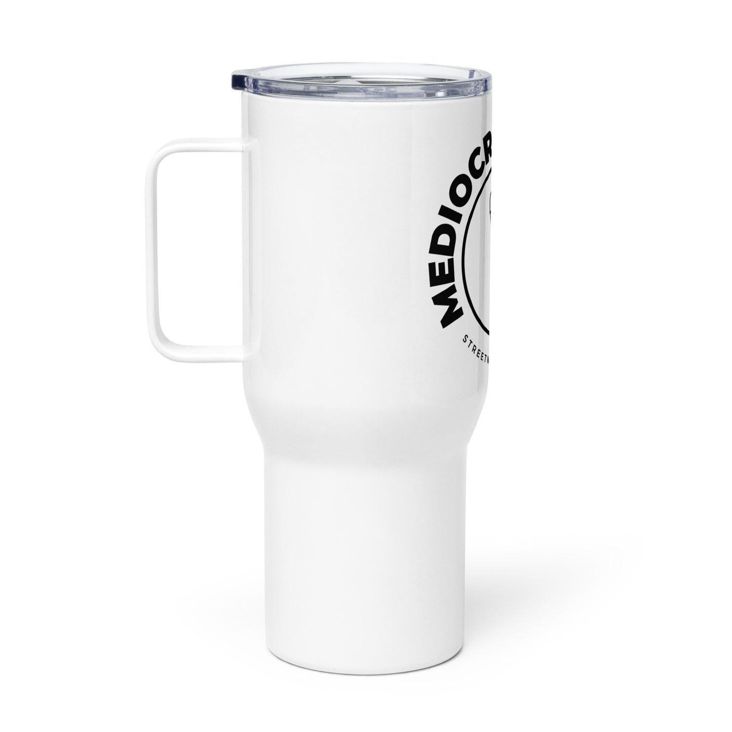 25oz White Tumbler with Handle - Black Logo - Mediocre Dad Bod